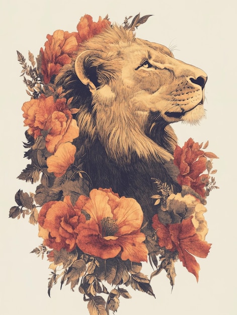 Photo majestic lion in a floral crown