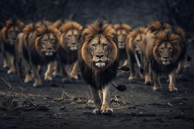 Majestic Lion Leading the Pride in Their Natural Habitat Capturing the Wild Beauty and Power