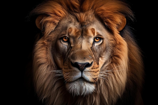 Majestic Lion Portrait on Black Background Wildlife Majesty Generative AI