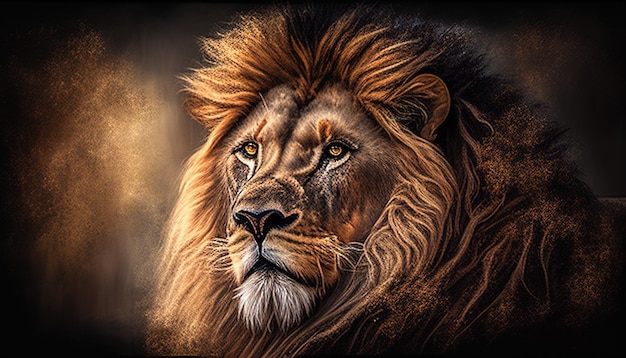 Majestic lion portrait digital art illustration