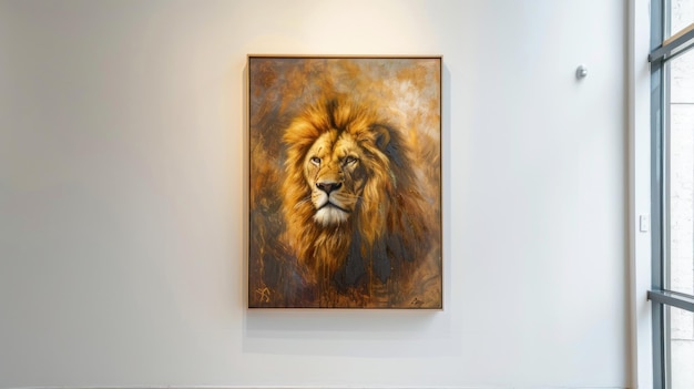 Photo a majestic lion portrait in a gallery setting