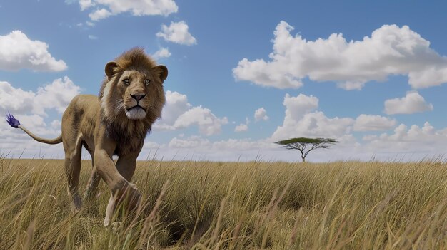 Photo majestic lion roaming vast african plains