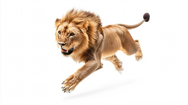 Photo majestic lion running on isolated white background