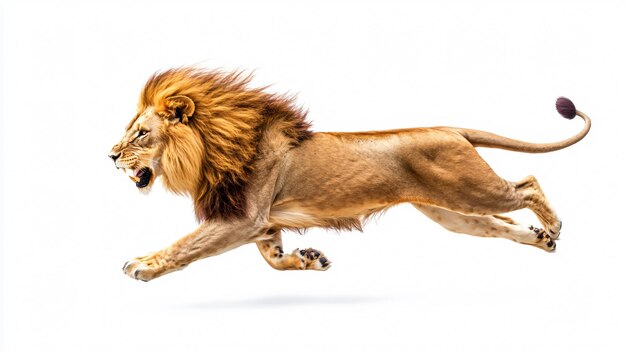 Photo majestic lion running on isolated white background