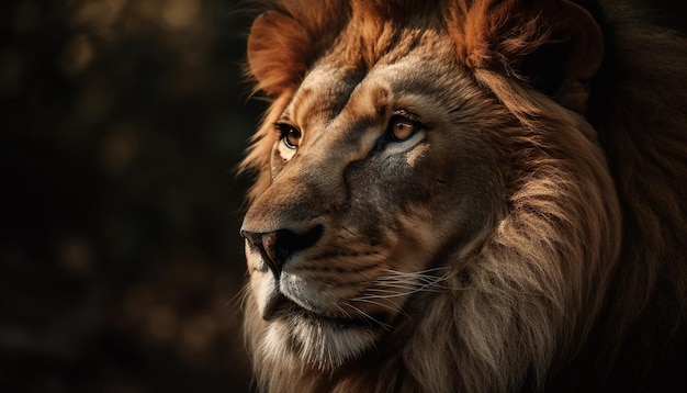 Majestic lion staring with strength in wilderness generated by AI