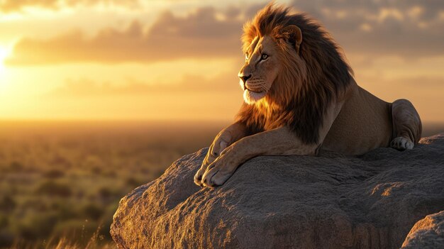 Photo majestic lion at sunset