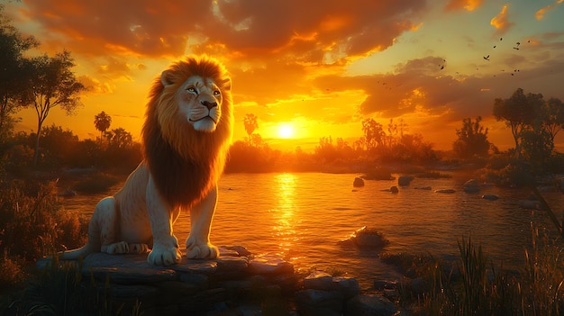 Majestic Lion at Sunset