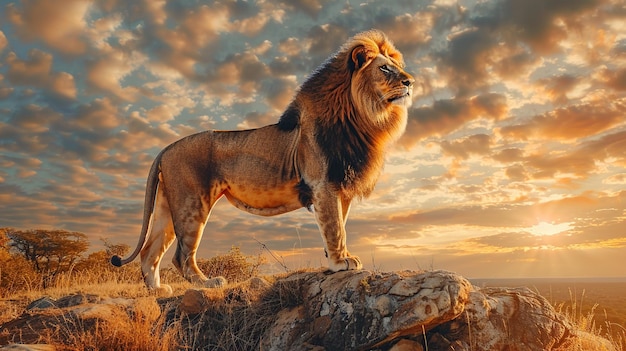 Majestic Lion at Sunset