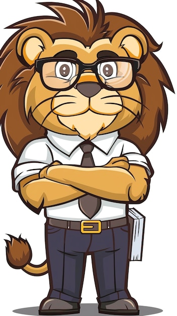 Photo a majestic lion teacher cartoon style lion drawing