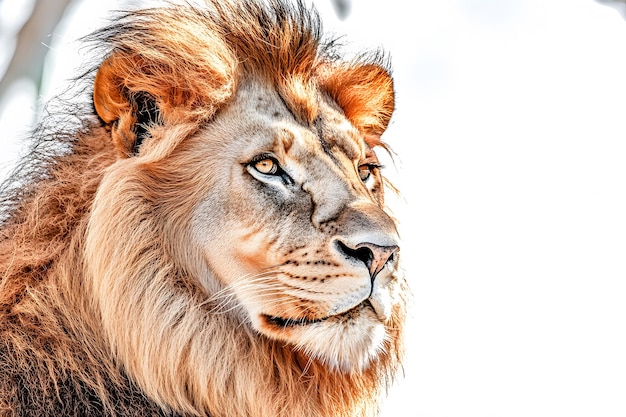 A majestic lion on a white background