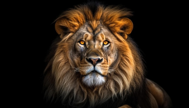 Majestic lion with a big mane staring at the camera generated by AI