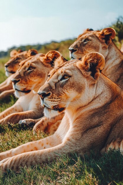 Photo majestic lionesses resting in natural habitat wildlife photography