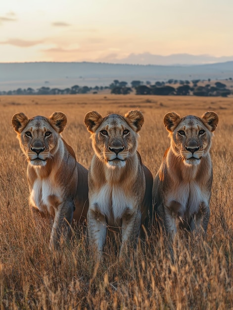 Photo majestic lions roaming freely across african plains