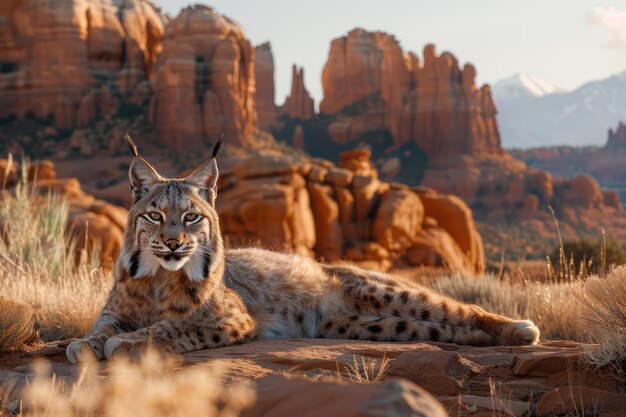 Majestic Lynx Resting in Desert Landscape Stunning Wildlife Photography of Rare and Beautiful Wild