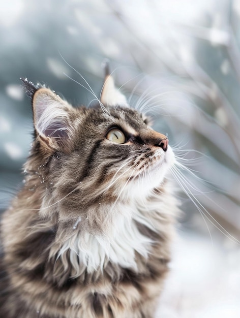 Photo majestic maine coon cat in winter wonderland