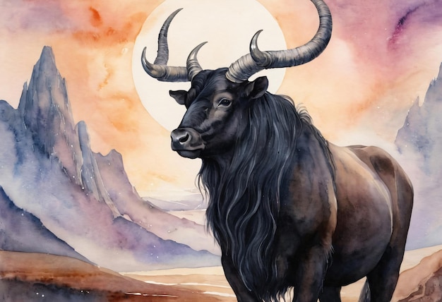 Majestic Minotaur in Dreamy Watercolor Painting