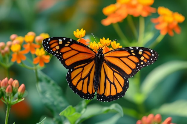 Majestic monarch butterfly on orange blossom