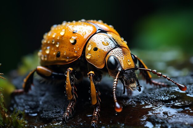 Majestic Morning Rain Macro Photo of a Hercules Beetle