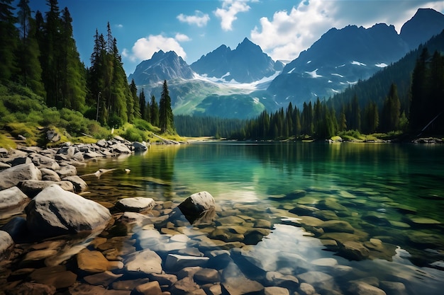 Majestic Mountain Lake in National Park High Tatras