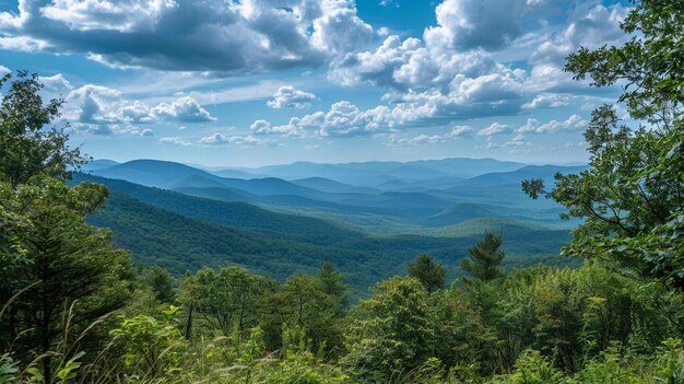 Majestic Mountain Landscape with Lush Green Forest and Blue Skies