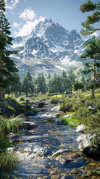 Majestic mountain landscape with river in front