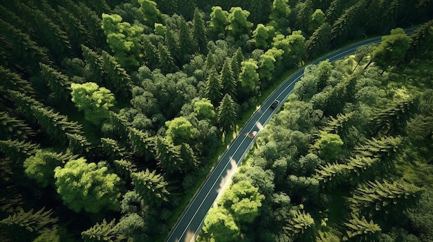 Majestic mountain long road taken from top view