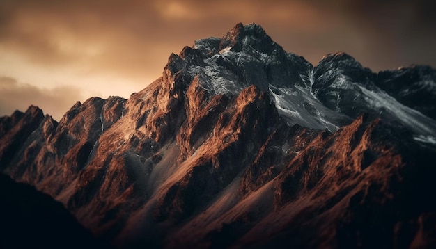 Majestic mountain peak at dusk no people generated by AI