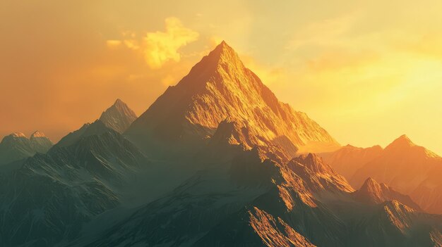 A majestic mountain peak illuminated by warm sunlight during sunset showcasing nature39s beauty and aweinspiring landscapes