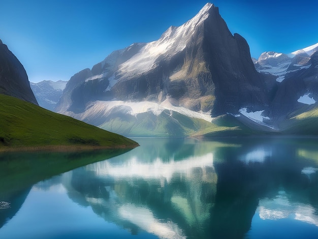 Majestic mountain peak reflects in tranquil water showcasing nature beauty