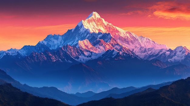 Photo majestic mountain peak at sunset in glowing colors