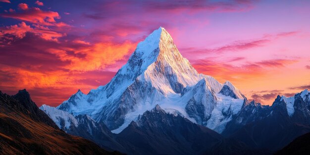 Photo majestic mountain peak at sunset in glowing colors