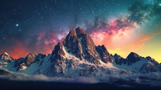 Majestic Mountain Peaks Under Cosmic Skies Generative AI