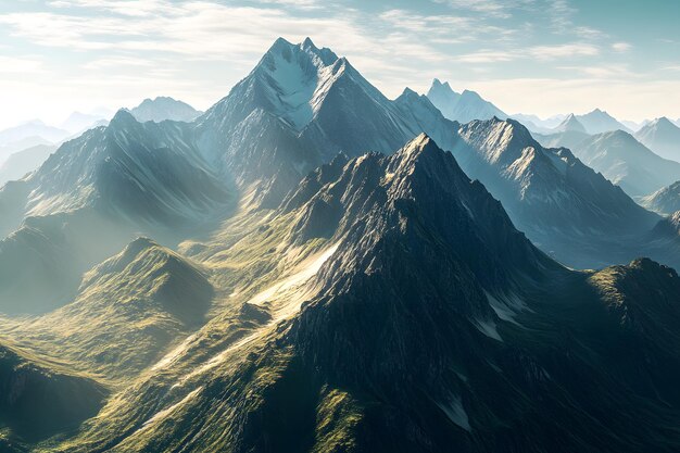 Photo majestic mountain peaks in the early morning light