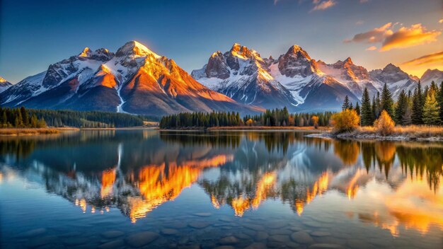 Photo majestic mountain range at sunrise snowcapped peaks 8k hd photo