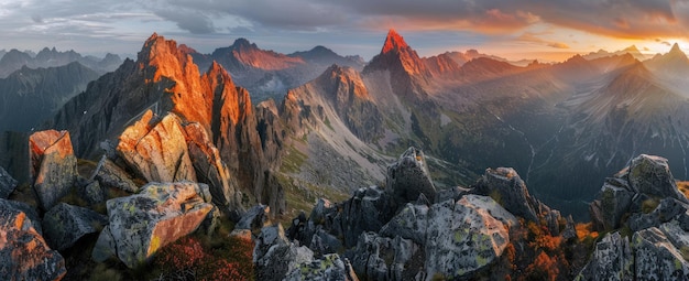 Photo majestic mountain range at sunset