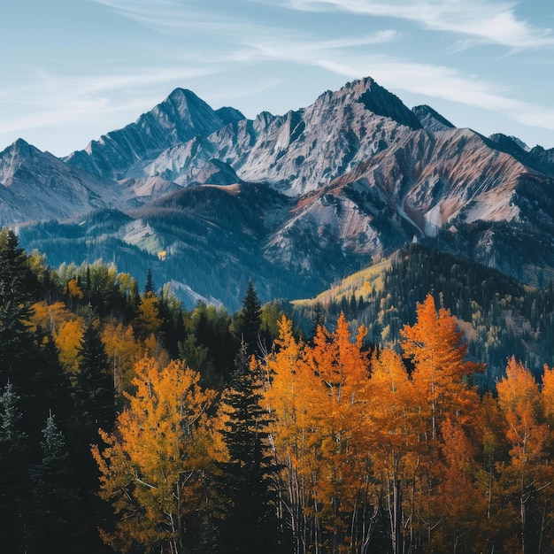 Photo majestic mountain range with autumn foliage in the foreground