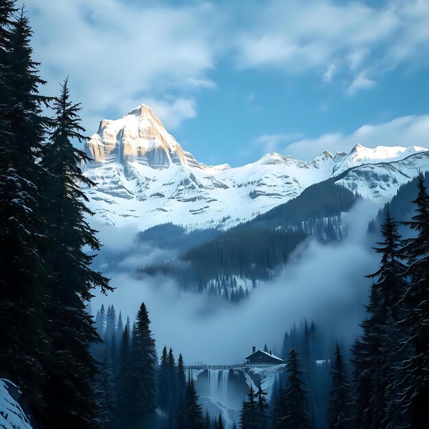 Photo majestic mountain scenery with snowy peaks rising