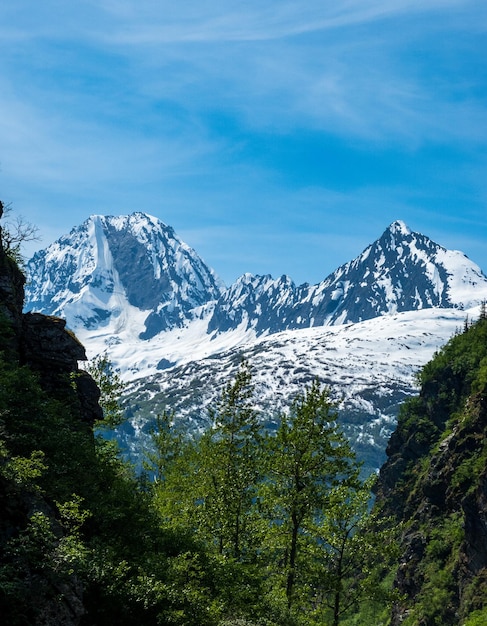 Majestic mountains from Keystone Canyon rise over trees