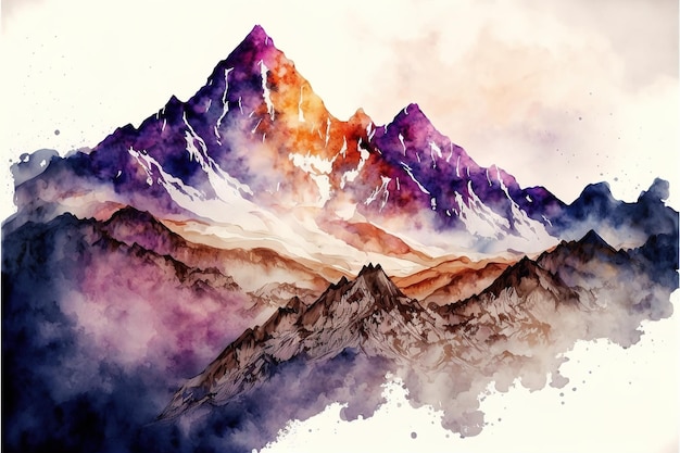 Majestic mountains Luxurious mountainous terrain in oriental style Watercolor mountain background