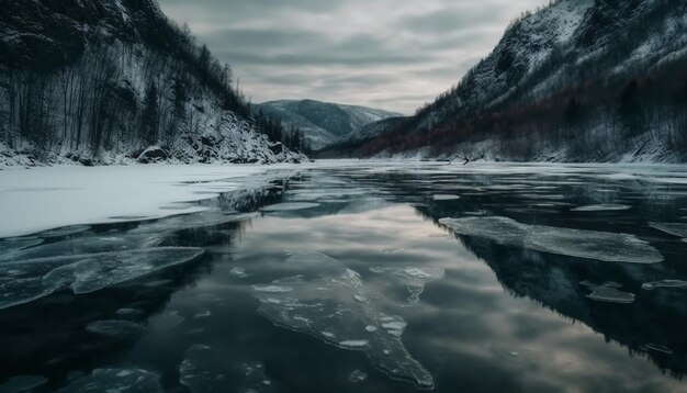 Majestic mountains tower above tranquil snowy reflections generated by AI