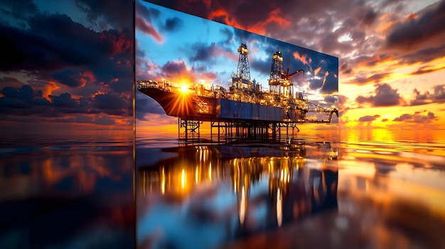 Photo majestic oil platform at sunset on the open sea