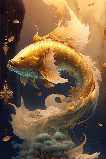 Majestic Oriental golden Koi Generated by AI