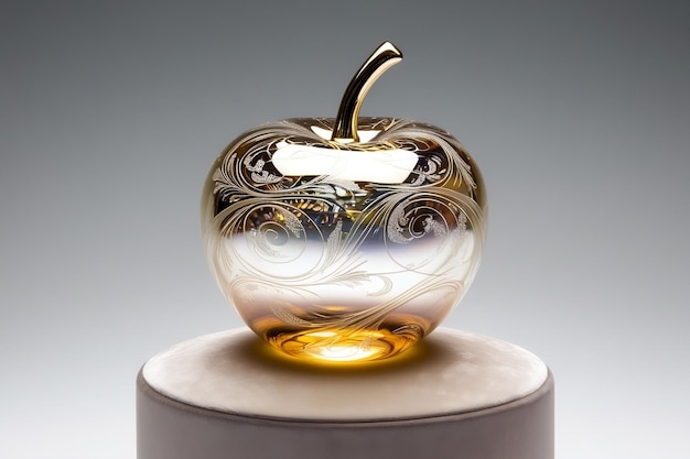 Photo a majestic ornate gold and white glass apple adorned with detailed etchings