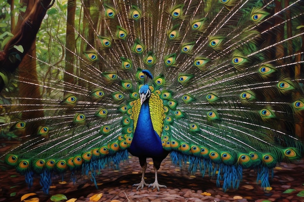 Majestic peacock displaying its stunning tail feathers created with generative ai