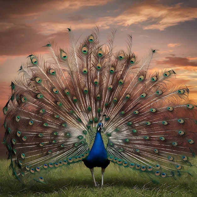 Majestic peacock displaying vibrant multi colored feathers outdoors Ai generated