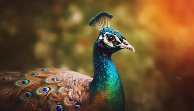 Majestic peacock displays vibrant multi colored feather pattern generated by AI