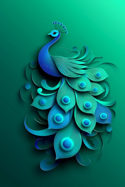 Photo majestic peacock with intricate layered paper feathers in vibrant blues and greens