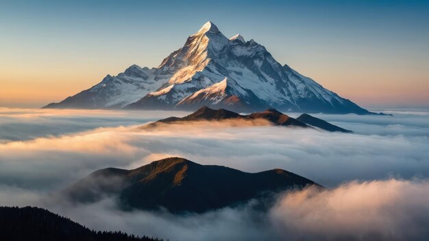 Majestic peaks rising above the clouds creating a breathtaking and serene natural landscape