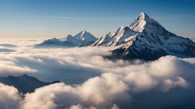 Majestic peaks rising above the clouds creating a breathtaking and serene natural landscape