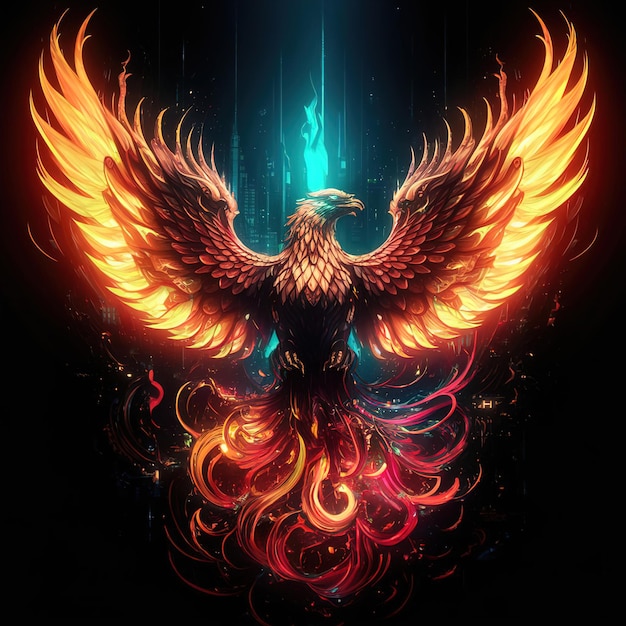 Majestic Phoenix Reborn from Digital Ashes in Fiery Splendor